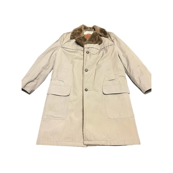 Vintage woolrich mens faux fur lined trench coat canvas mens size 42 long - Picture 1 of 10